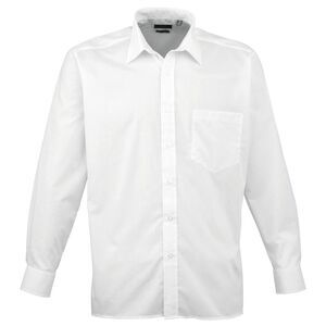Premier Mens Long Sleeve Formal Plain Work Poplin Shirt / White